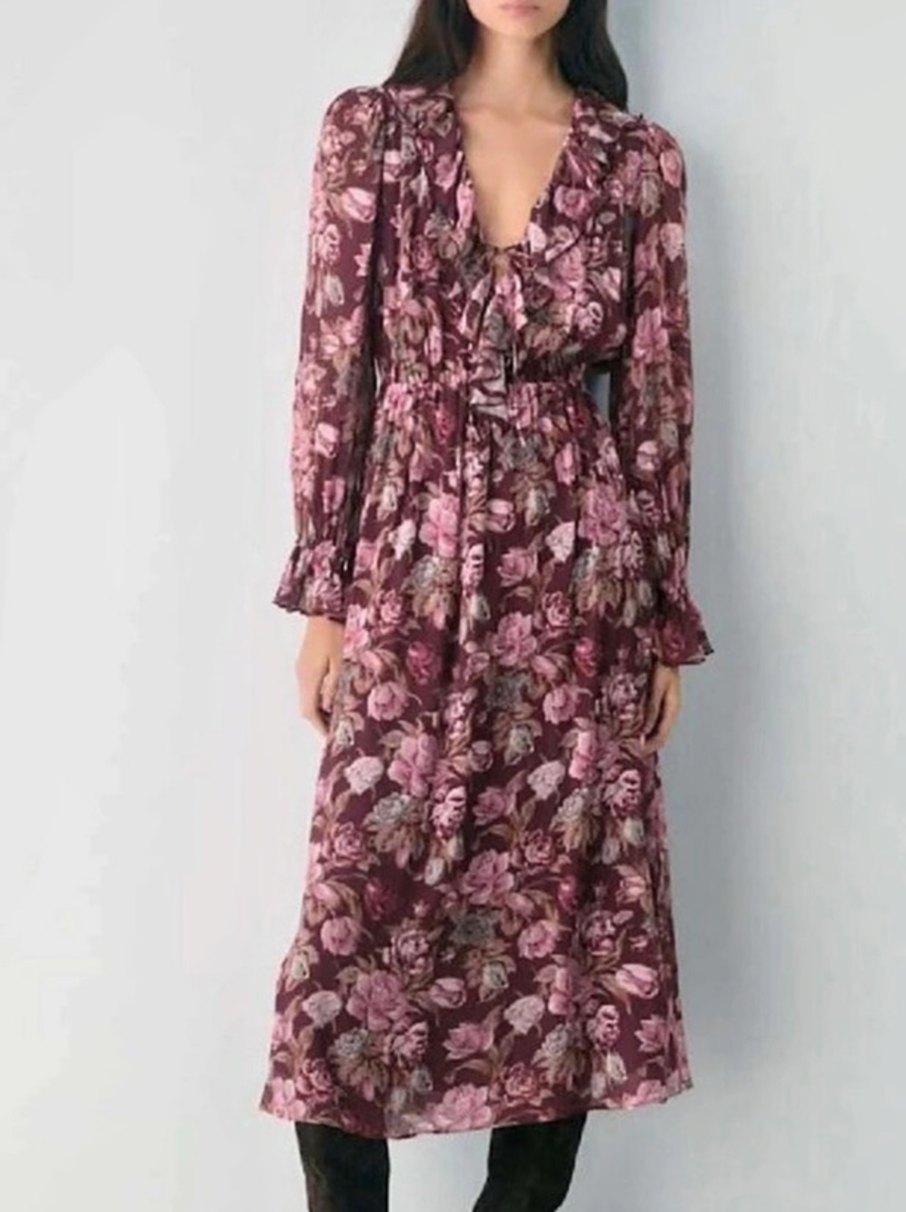 Wilfred Brontë Floral Midi Dress Burgundy Size XS NWT